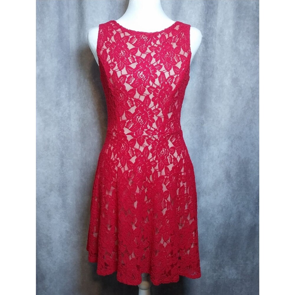 Speechless Floral Sleeveless Red Lace Mini Dress Junior Size 3 Flare Lined